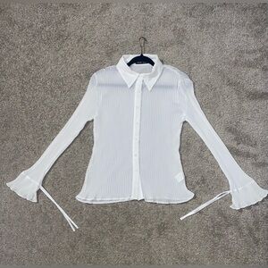 SHEIN Ravil Shirt Sheer Button Down Flare Sleeve White Blouse (S)